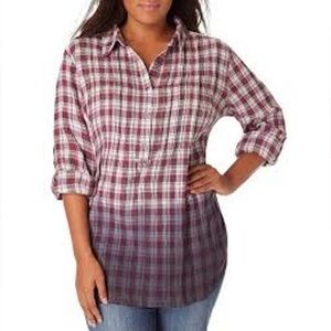 Women’s Vintage America half buttoned shoulder lace ombre plaid blouse size XL‎